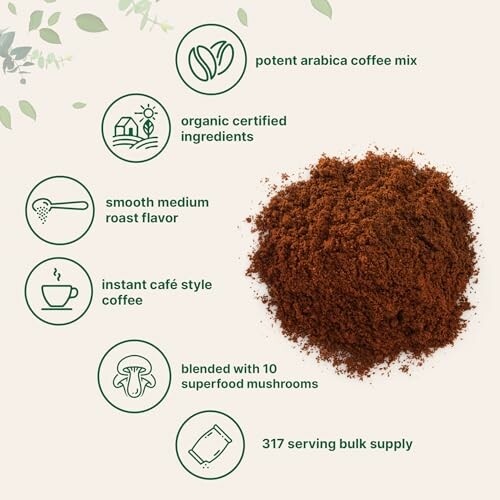 Arabica coffee mix with superfood mushrooms and organic ingredients.