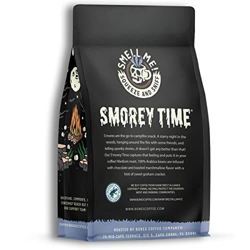 Bones Coffee Smorey Time bag with campfire design.