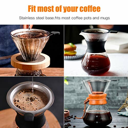 Collage of coffee dripper showing usage and features