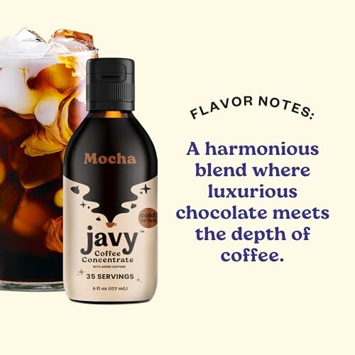 Javy Mocha Coffee Concentrate bottle with flavor notes description.