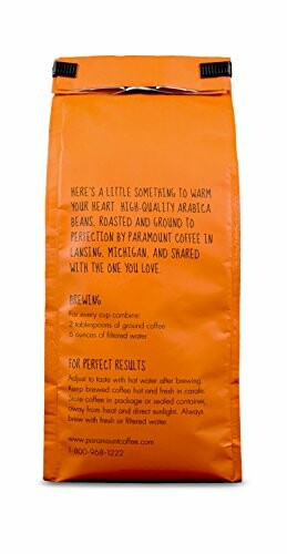 Orange Paramount coffee bag with brewing instructions.