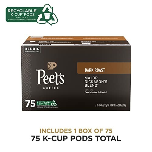 Box of Peet's Coffee Dark Roast Major Dickason's Blend K-Cup Pods