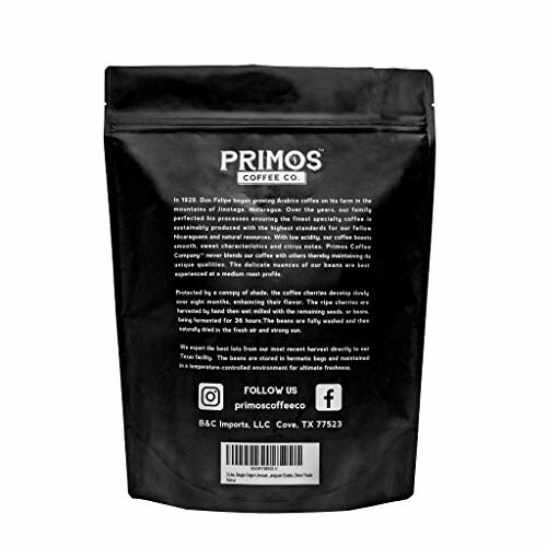 Primos Coffee Co. black coffee bag with branding and description